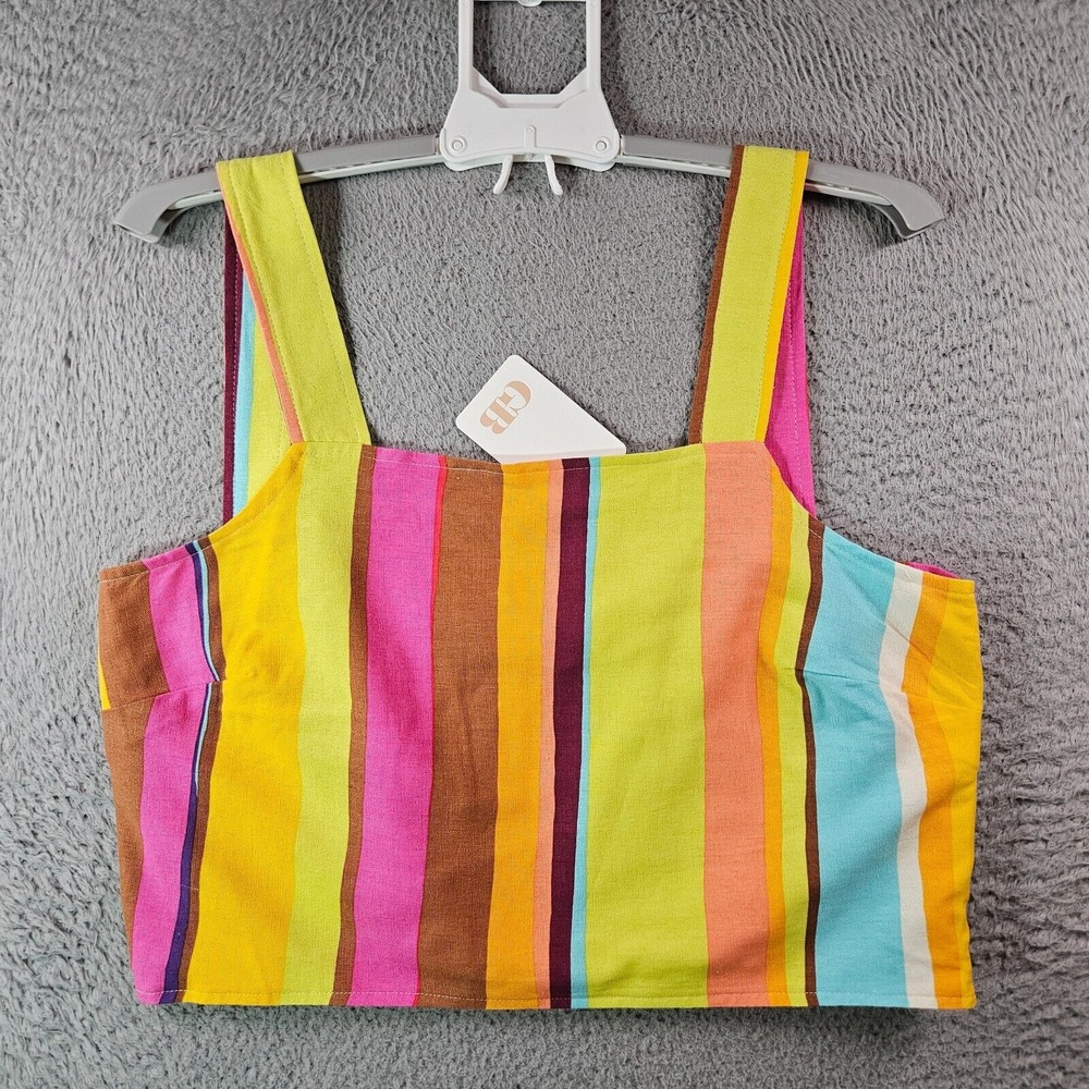 NWT GB Cropped Tank Top Women XL Colorful Striped Print Side Zip New